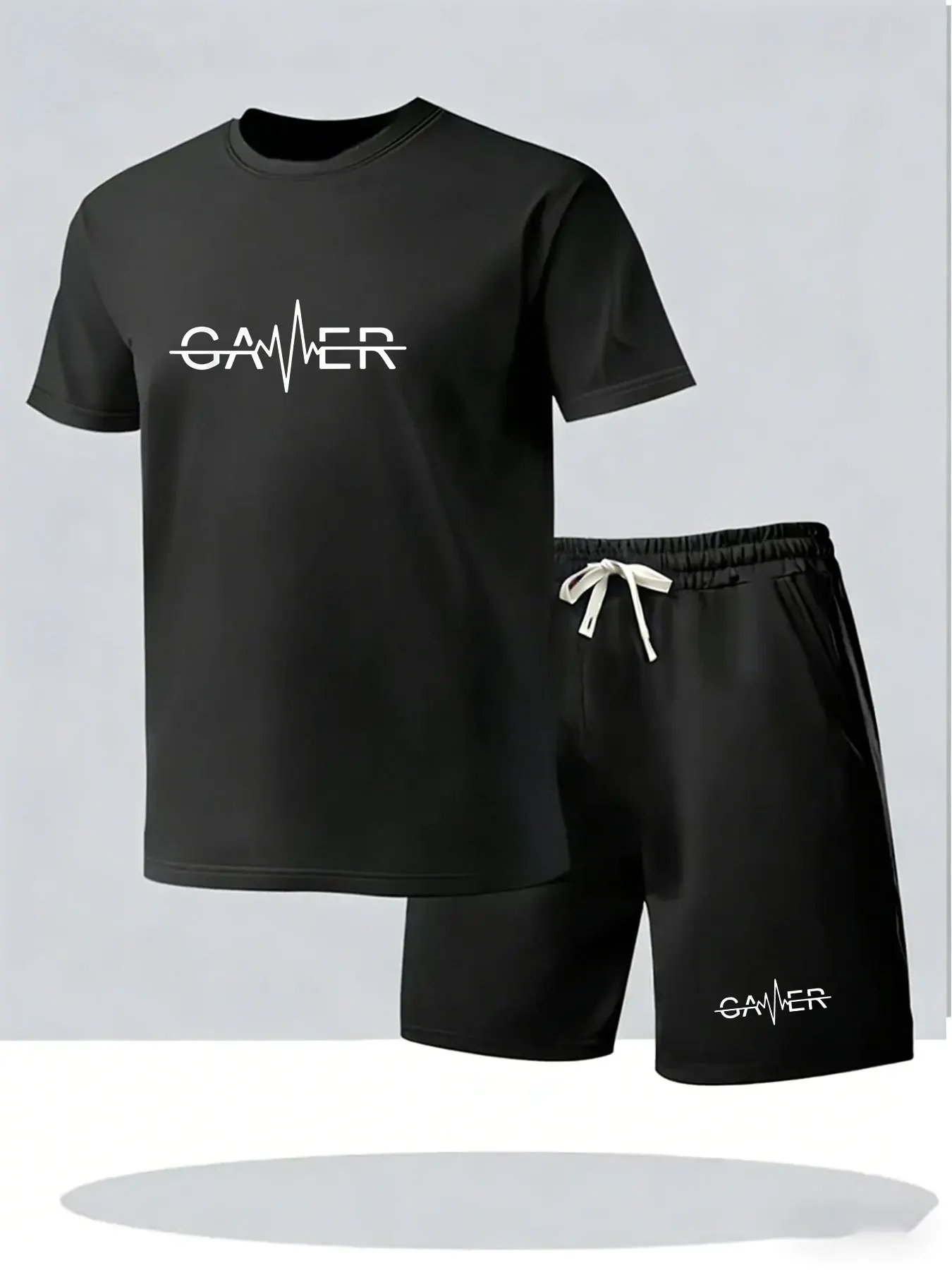 Summer Clothing Outfits - ชุดเซ็ต 2 ชิ้นสำหรับผู้ชาย เสื้อยืดคอกลมแขนสั้น กางเกงขาสั้นมีเชือกผูก เหมาะสำหรับใส่สบายๆ