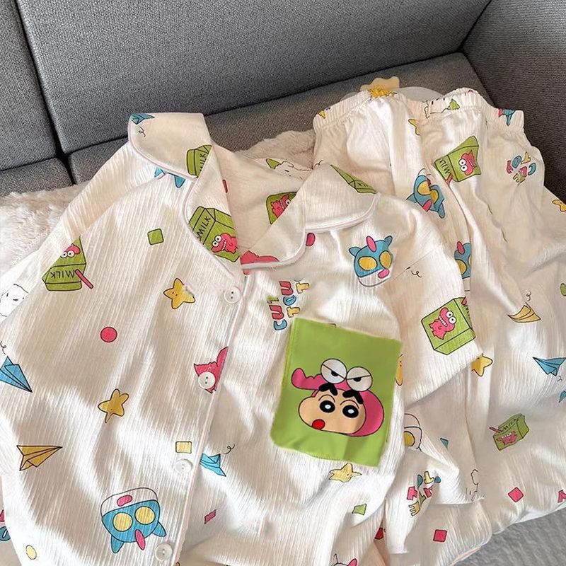 Summer Away Clothing - 2 ชิ้นฤดูร้อนเครยอน ชินจังชุดนอนเด็กชุดเด็ก Pjs เสื้อคาร์ดิแกนแขนสั้นชุดนอนเด็กหญิงอะนิเมะชุดนอน