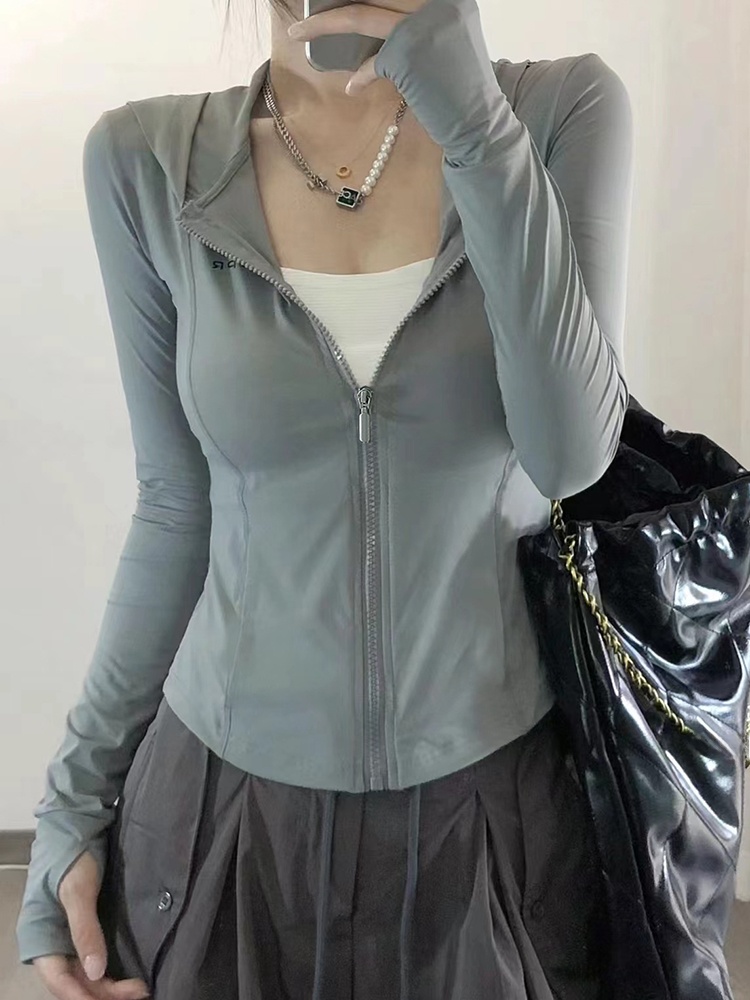 Summer Yoga Clothing - เสื้อคลุมกันแดดผ้าไหมน้ำแข็งสำหรับผู้หญิง รุ่นใหม่สำหรับฤดูร้อน ทรงเข้ารูป เหมาะสำหรับโยคะ แห้งเร็ว แฟชั่นสำหรับใส่เดินทาง...