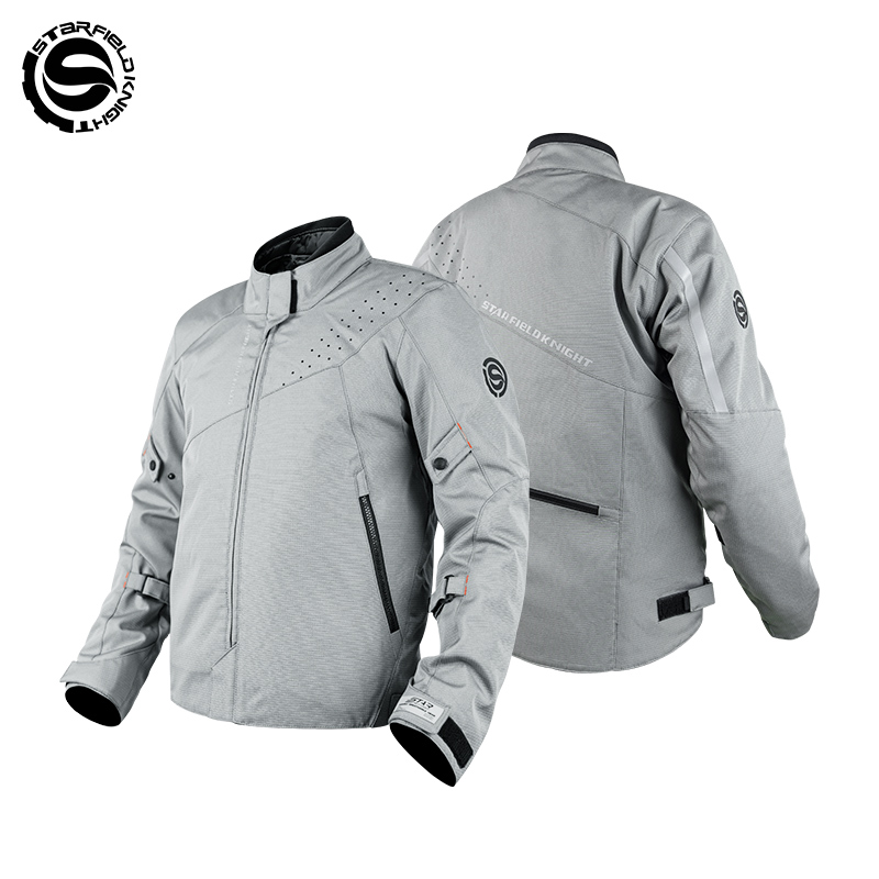 Summer Knights Clothing - เสื้อแจ็คเก็ตมอเตอร์ไซค์สีเทา SFK สำหรับผู้ชาย ฤดูใบไม้ผลิและฤดูร้อน ระบายอากาศได้ดี พร้อมซับในกันหนาวแบบถอดได้