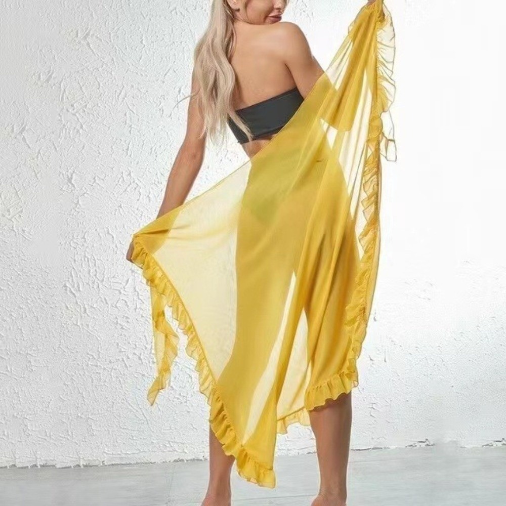 Sarong Pareo Wrap - ผ้าพันคอแบบมีระบาย ดีไซน์ผ้าซารอง สีพื้น ผ้าชีฟอง ชุดเดรสชายหาด ผ้าบางเบา