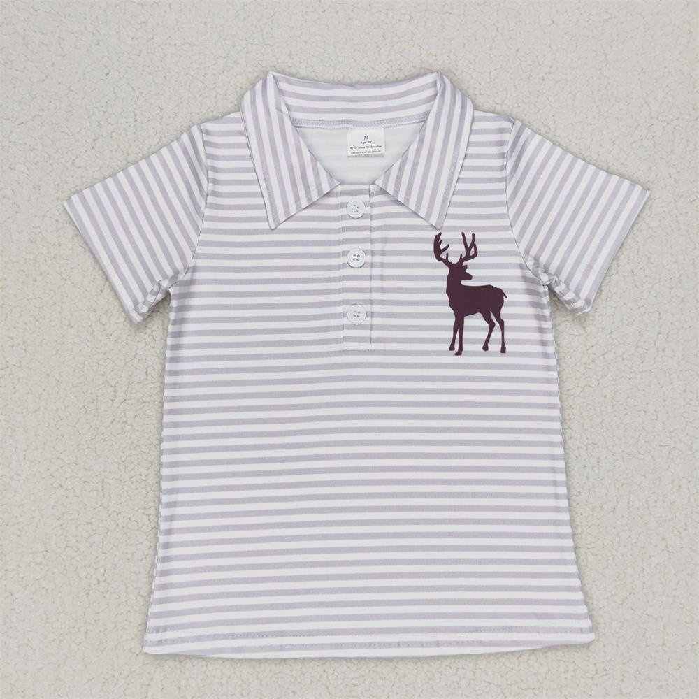 Summer Clothing Toddler - เสื้อแขนสั้นสำหรับเด็กทารกชายเสื้อลายขวางมีปกลายกวางสำหรับเด็กวัยหัดเดินเสื้อผ้าฤดูร้อน