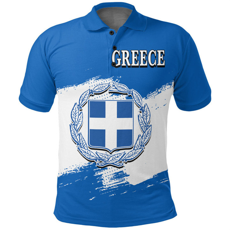 Summer Clothing For Greece - กรีซธงแผนที่ 3D พิมพ์เสื้อโปโล RepublicOf กรีซเสื้อแขนกราฟิก POLO
