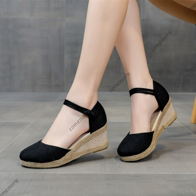 Espadrille Sandal Women - Comemore รองเท้าแตะส้นสูงรองเท้าฤดูร้อน 2025 ใหม่สุภาพสตรีรองเท้าสบายๆปั๊มรอบ Toe รองเท้า