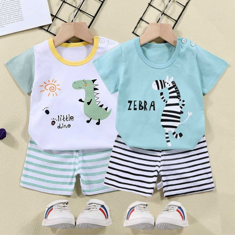 Summer Clothing Toddler - ผ้าฝ้ายTees + กางเกงขาสั้น 2 ชิ้นชุดเด็กการ์ตูนZebraไดโนเสาร์พิมพ์ฤดูร้อนชุดเด็กชายหญิงเด็ก 1-6