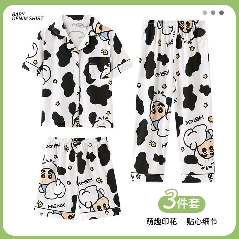 Summer Away Clothing - ชุดนอนลายวัว 3 ชิ้น สำหรับผู้หญิง ลายการ์ตูน เสื้อแขนสั้น