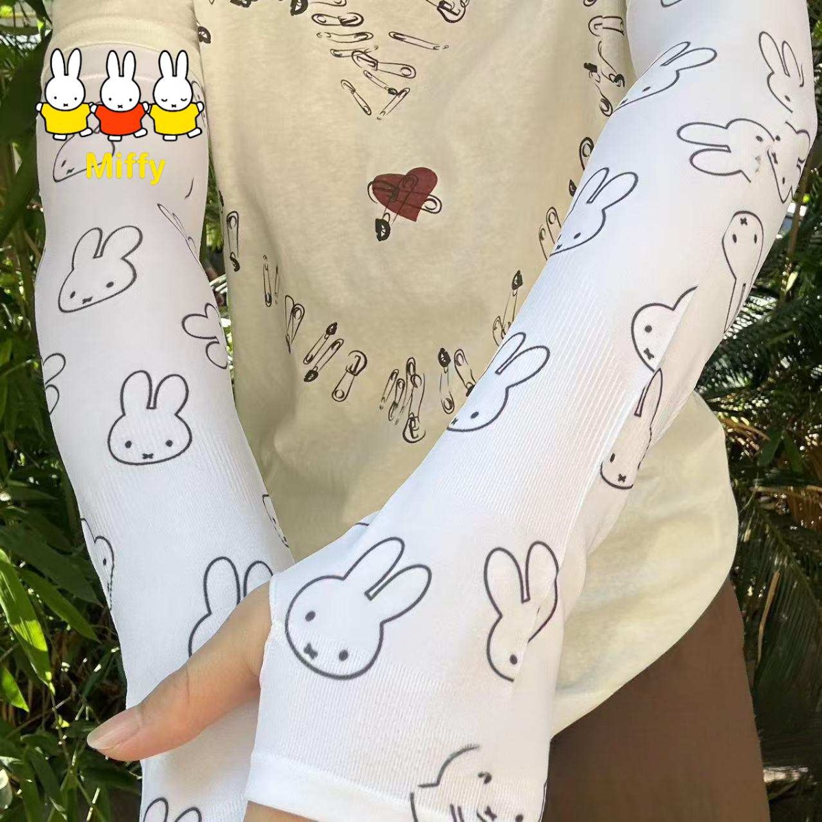 Summer Away Clothing - ปลอกแขนกันแดด Miffy น่ารัก แบบหลวมและยาว ระบายอากาศได้ดี ป้องกันรังสียูวี