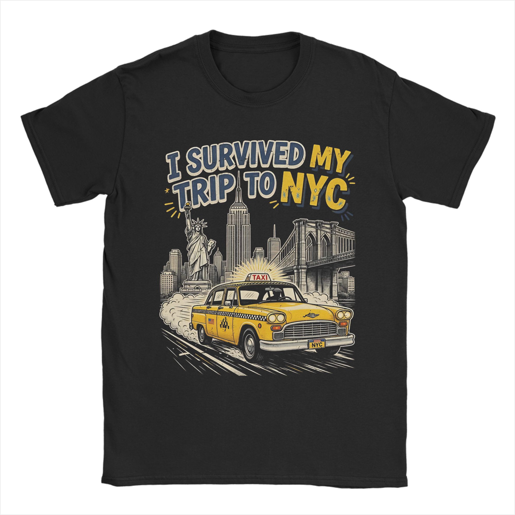 Summer Clothing Nyc - เสื้อยืดฮิปฮอป ฉันเอาตัวรอดจากการเดินทางไปนิวยอร์กซิตี้ เสื้อคอกลมแขนสั้น ลายแท็กซี่นิวยอร์กซิตี้ สไตล์วินเทจ ผ้าฝ้าย