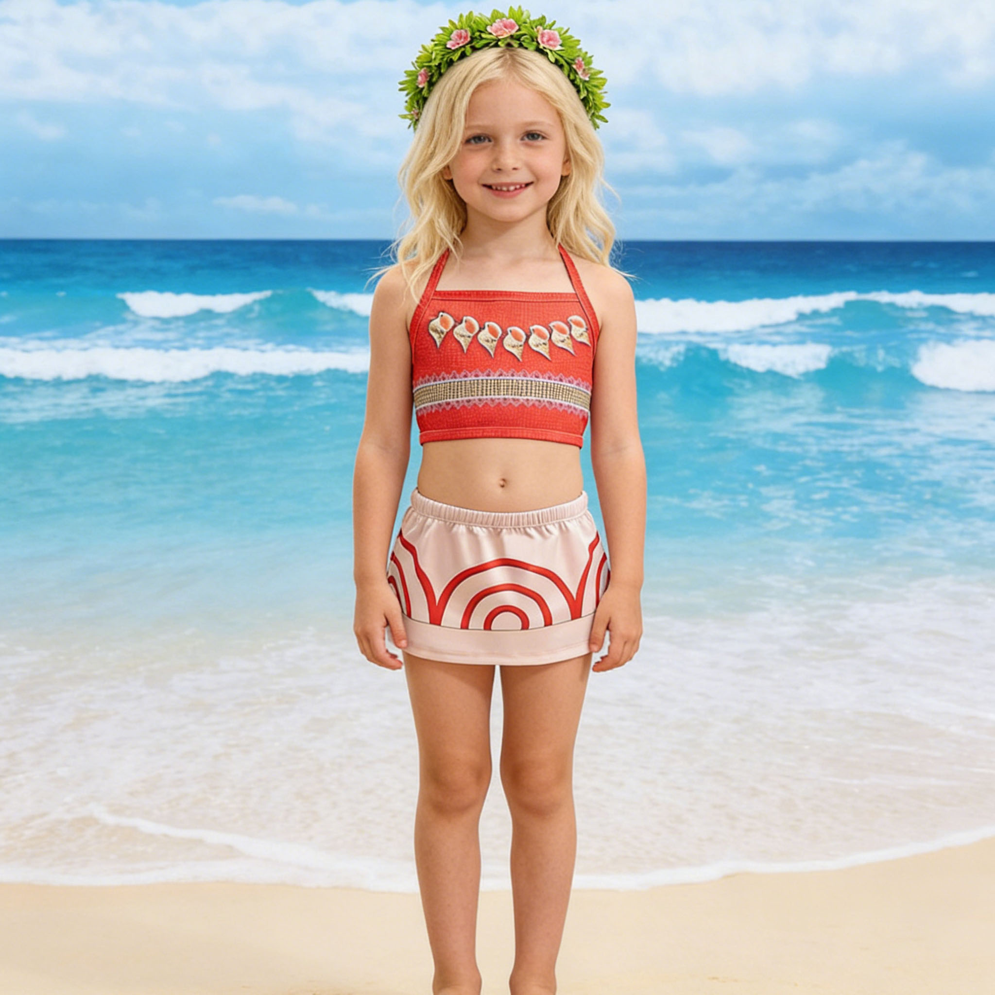 Summer Clothing Toddler - ชุดคอสเพลย์เด็กผู้หญิงตัวน้อยสไตล์โพลินีเซียนสำหรับงานปาร์ตี้ ชุดชายหาดเขตร้อนสำหรับฮาโลวีน งานคาร์นิวัล และการสวมบทบาท