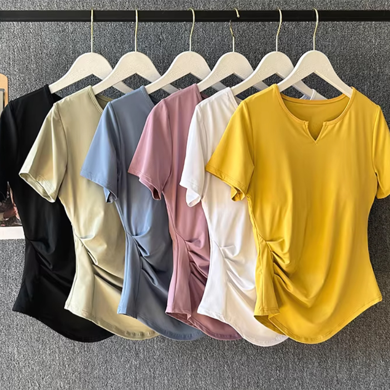 Summer Yoga Clothing - ชุดโยคะสตรีฤดูร้อนชุดฝึกพิลาทิสฟิตเนสชุดกีฬาระดับไฮเอนด์ชุดวิ่งเสื้อยืดแขนสั้นแห้งเร็ว