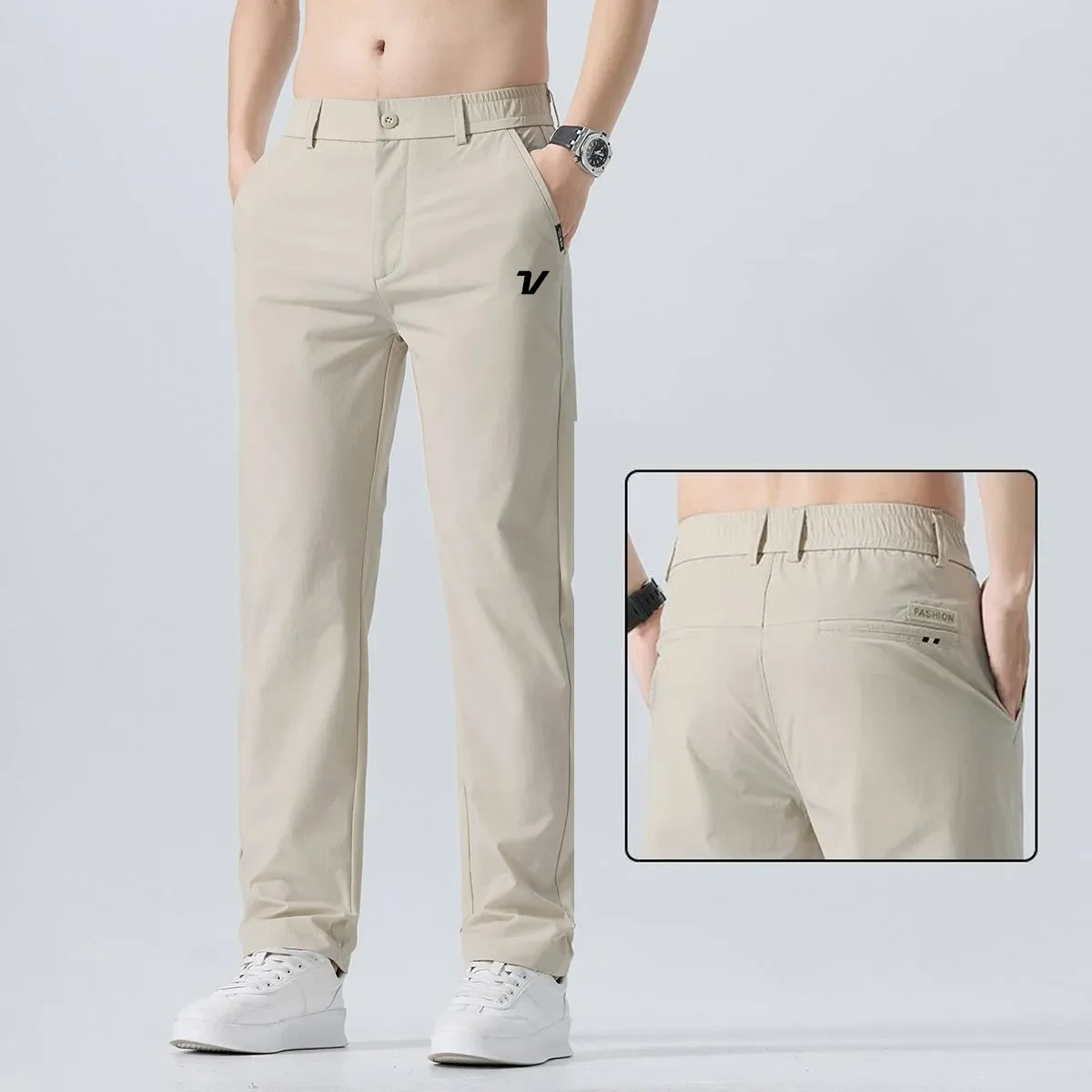 Summer Golf Clothing - กางเกงลำลองสำหรับเล่นกอล์ฟของผู้ชายฤดูร้อนบางแห้งเร็วกางเกงทรงตรงเอวยางยืดน้ำหนักเบาธุรกิจลำลองกางเกงเสื้อผ้ากอล์ฟ