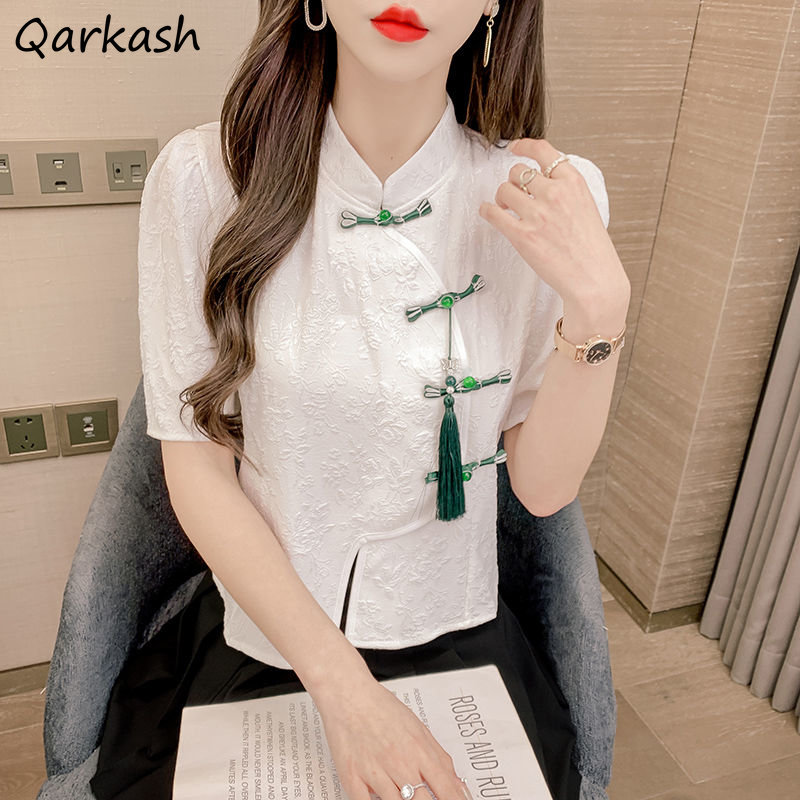 Summer Clothing Aesthetic - เสื้อวินเทจผู้หญิงเสื้อผ้าแฟชั่นพู่Elegant Stand Collarสุนทรียศาสตร์สไตล์จีนHipsters TraditionสุภาพสตรีAll-Match