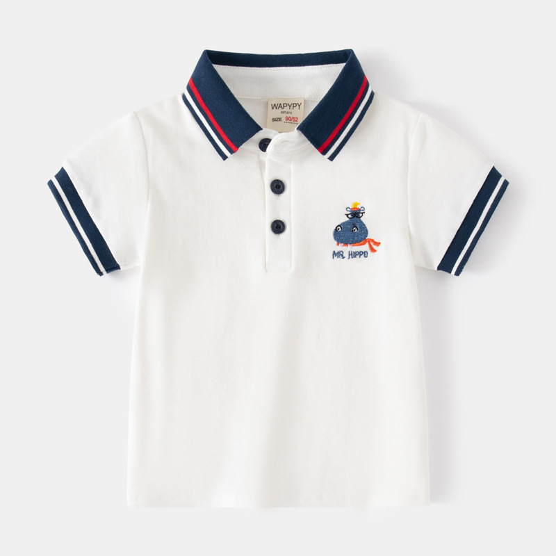 Summer Clothing Toddler - เสื้อโปโลสำหรับเด็กผู้ชายวัยหัดเดินเสื้อผ้าเด็กเสื้อผ้าเด็กผู้ชายน่ารักสไตล์เกาหลีเสื้อโปโลลายทางสีขาวสีน้ำเงินฤดูร้อนเสื้อยืดเด็ก