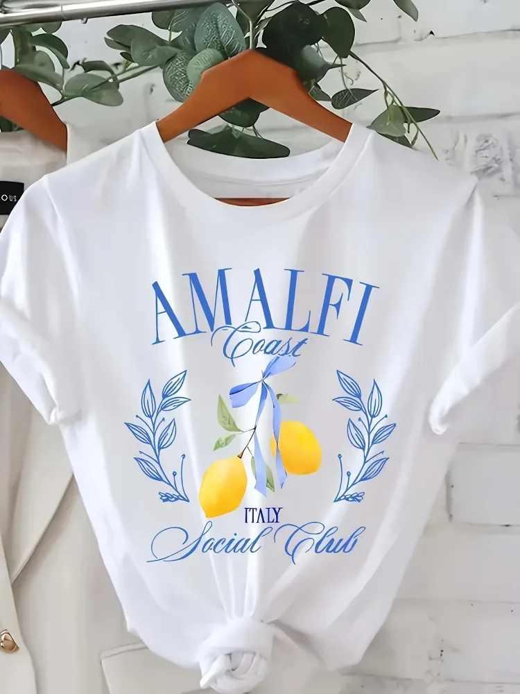 Summer Clothing Aesthetic - เสื้อยืดพิมพ์ลายมะนาว แขนสั้น คอกลม เสื้อลำลองสำหรับฤดูร้อนและฤดูใบไม้ผลิ เสื้อผ้าผู้หญิง เสื้อผ้าสไตล์สวยงาม
