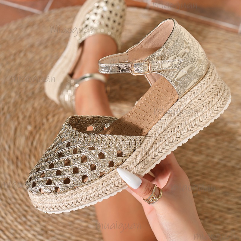 รองเท้าส้นเตารีดแบบสานสำหรับผู - Espadrille Sandal Women บทวิจารณ์และราคา