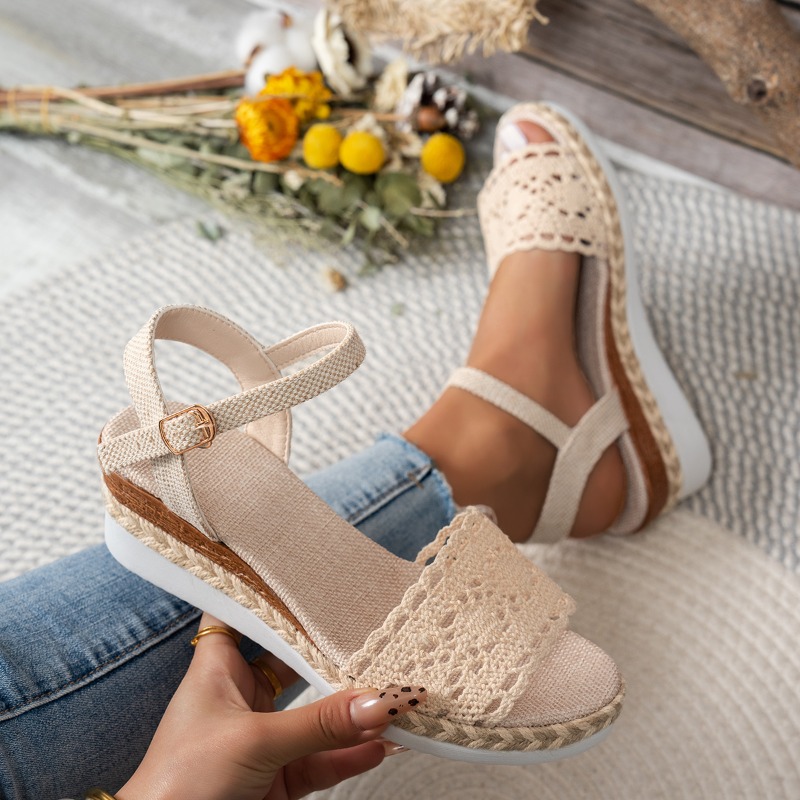 รองเท้าส้นเตารีดแบบสวมเปิดนิ้ว - Espadrille Sandal Women บทวิจารณ์และราคา