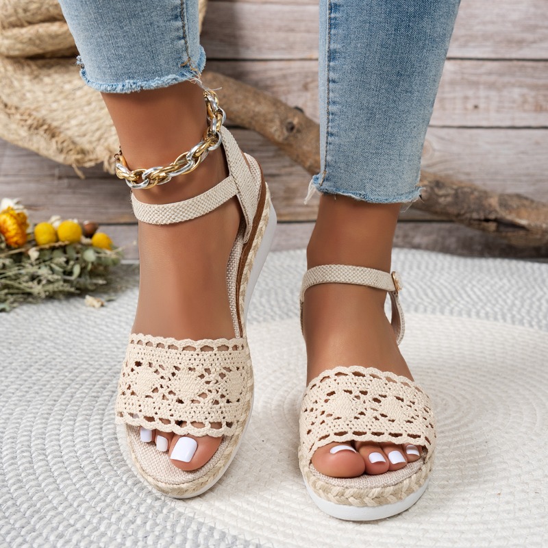 รองเท้าส้นเตารีดแบบสวมเปิดนิ้ว - Espadrille Sandal Women บทวิจารณ์และราคา