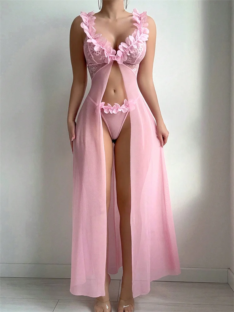 ชุดนอนซีทรูลูกไม้สีชมพู ชุดชั้ - Summer Nights Clothing บทวิจารณ์และราคา