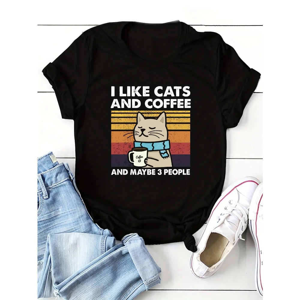 เสื้อยืดแขนสั้นลายแมวและกาแฟสำ - Summer Clothing Aesthetic บทวิจารณ์และราคา