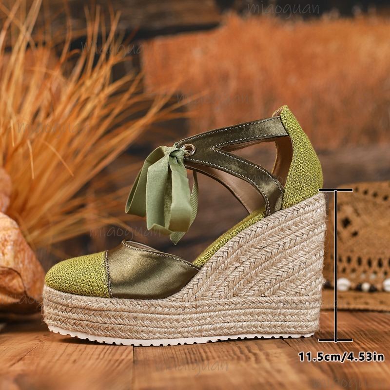 รองเท้าส้นเตารีดแบบสวมหัวมนสำห - Espadrille Sandal Women บทวิจารณ์และราคา
