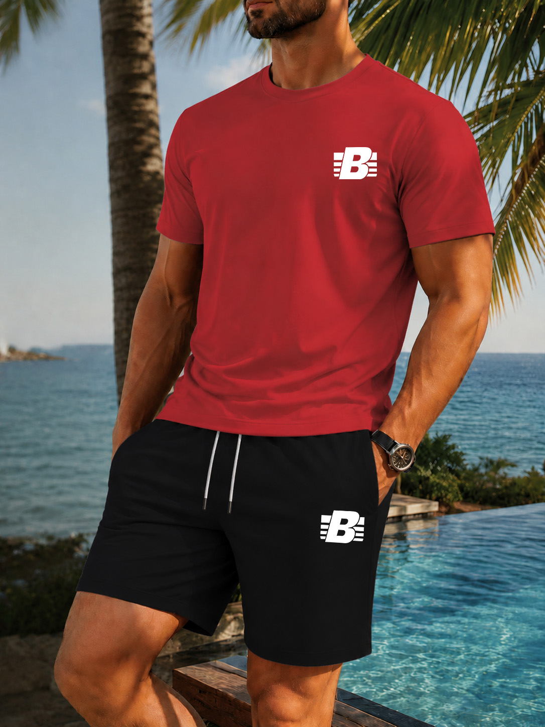 ชุดกีฬาลำลองผู้ชาย 2 ชิ้น เสื้ - Summer Clothing Outfits บทวิจารณ์และราคา
