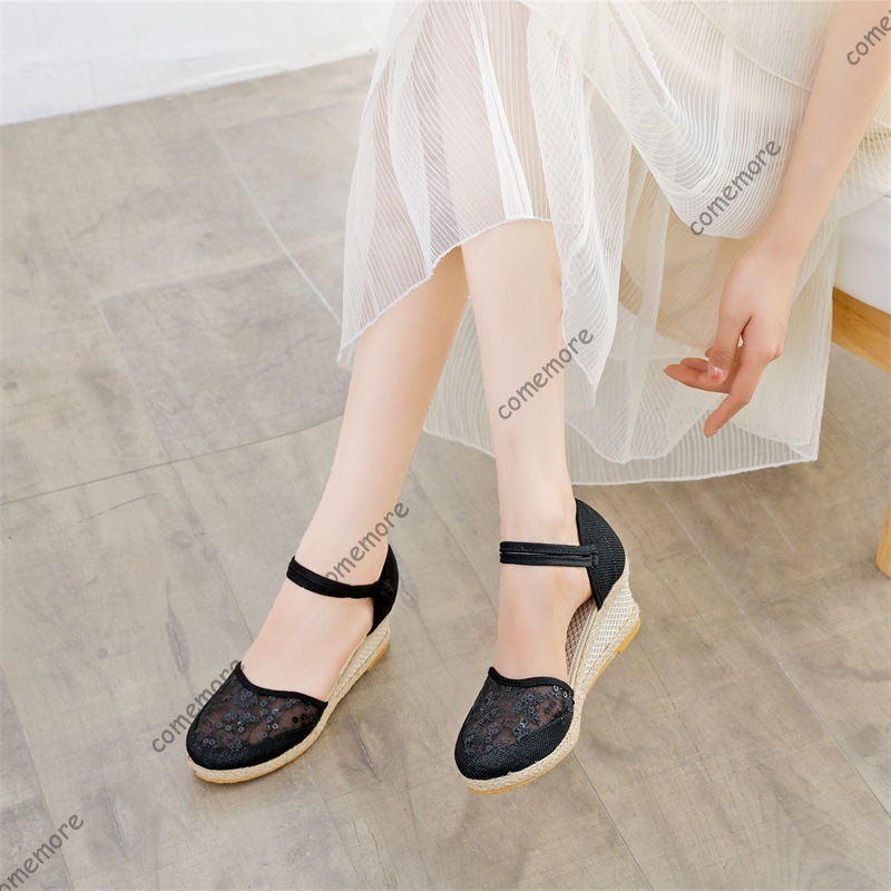 รองเท้าส้นเตารีดแบบสานตาข่ายสำ - Espadrille Sandal Women บทวิจารณ์และราคา