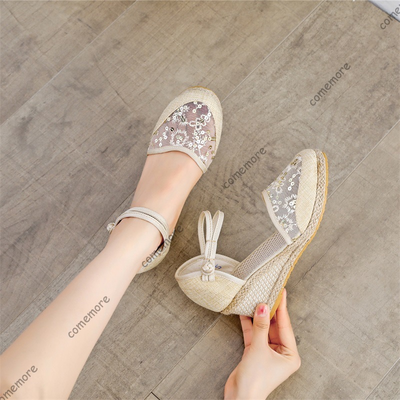 รองเท้าส้นเตารีดแบบสานตาข่ายสำ - Espadrille Sandal Women บทวิจารณ์และราคา